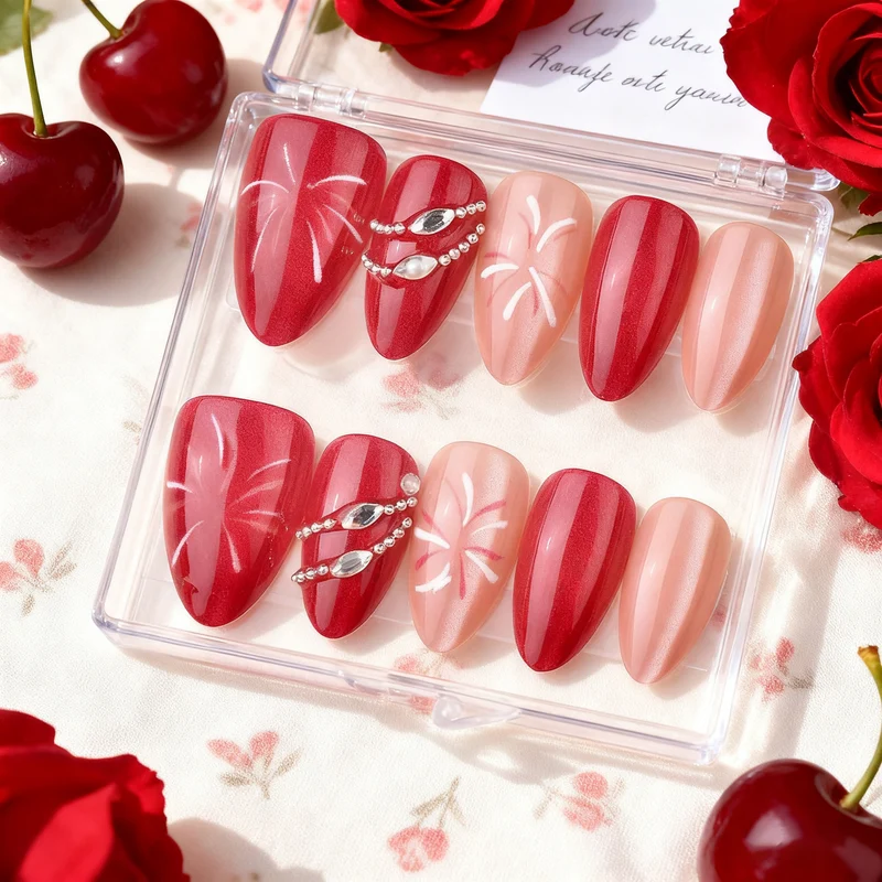 Elegantes Press-On Nagelkunstset mit Strassakzenten Karnz