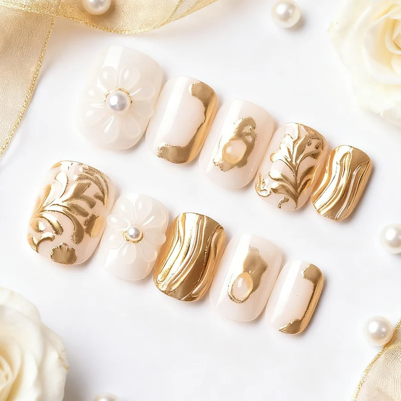 Elegantes Press-On Nagelkunstset mit goldenen Details Karnz