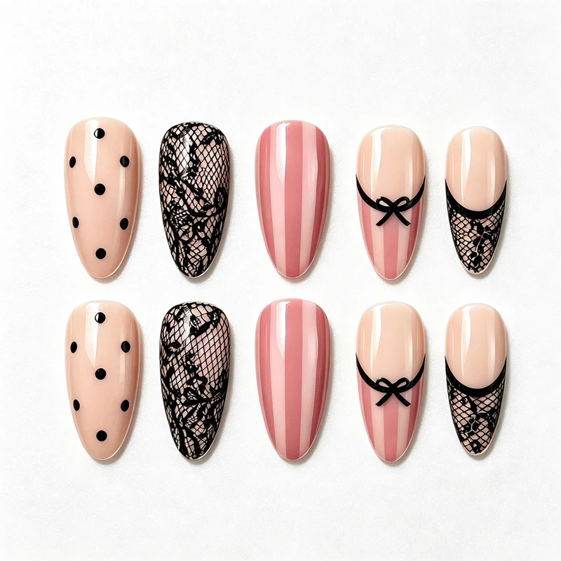 Elegantes von Spitze inspiriertes Press-On-Nagelset Karnz