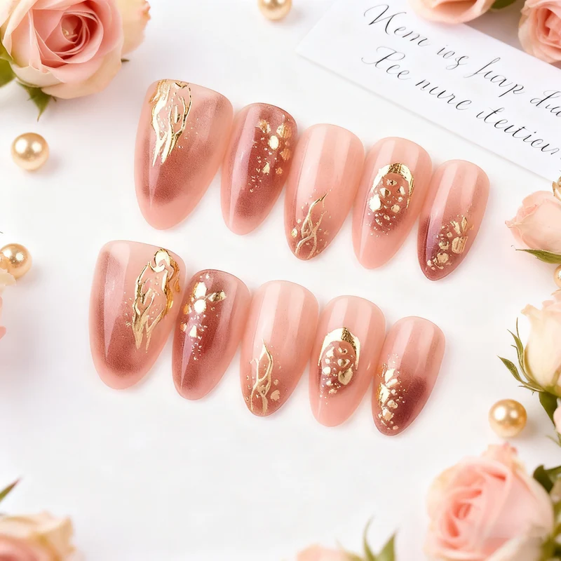 Elegantes Goldakzentiertes Press-On Nagelkunstset Karnz
