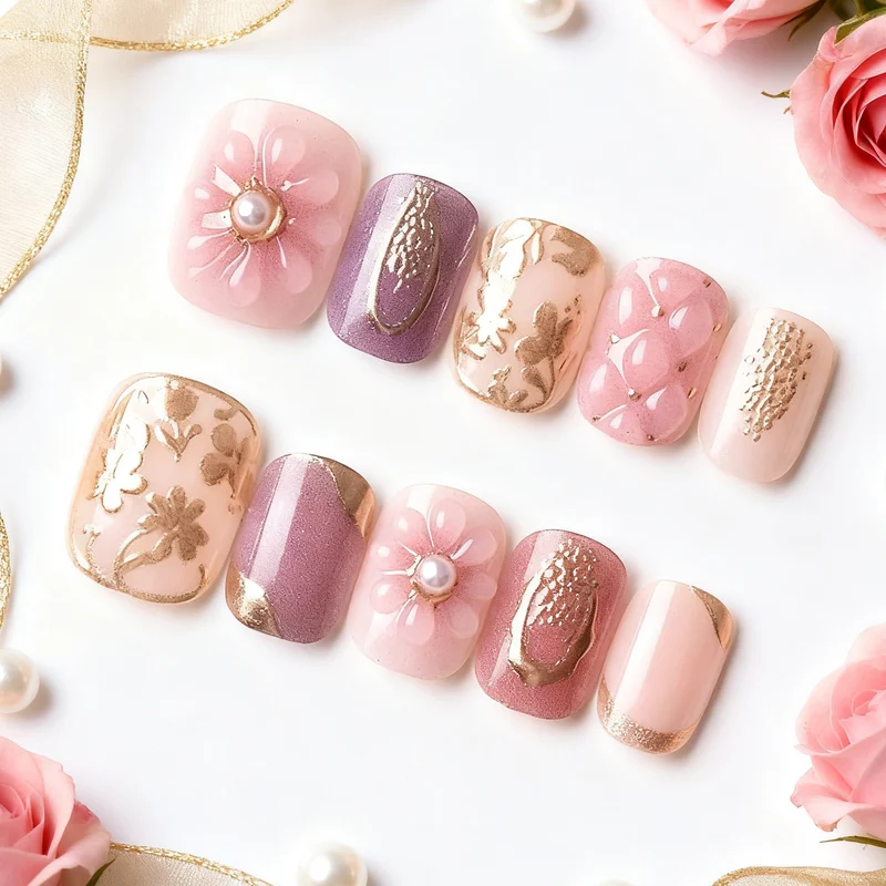Elegantes florales dekoratives aufklebe Nagelkunst Set Karnz