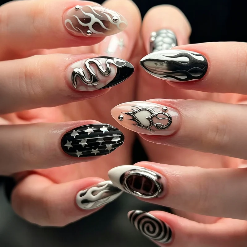 Edgy Künstlerische Press-On Nagelkunst Set Karnz