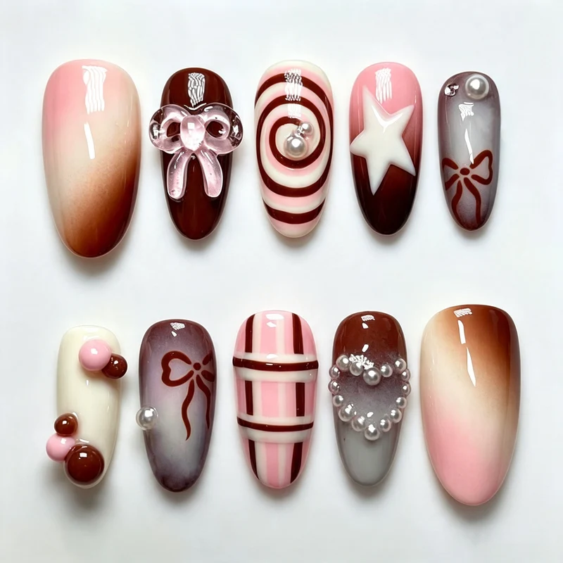 Dekoratives Press-On Nagelkunstset mit süßen Dessertmotiven Karnz