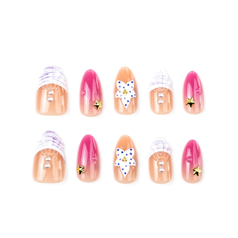 Dekoratives Press-On-Nagelset mit floralen und sternförmigen Akzenten Karnz