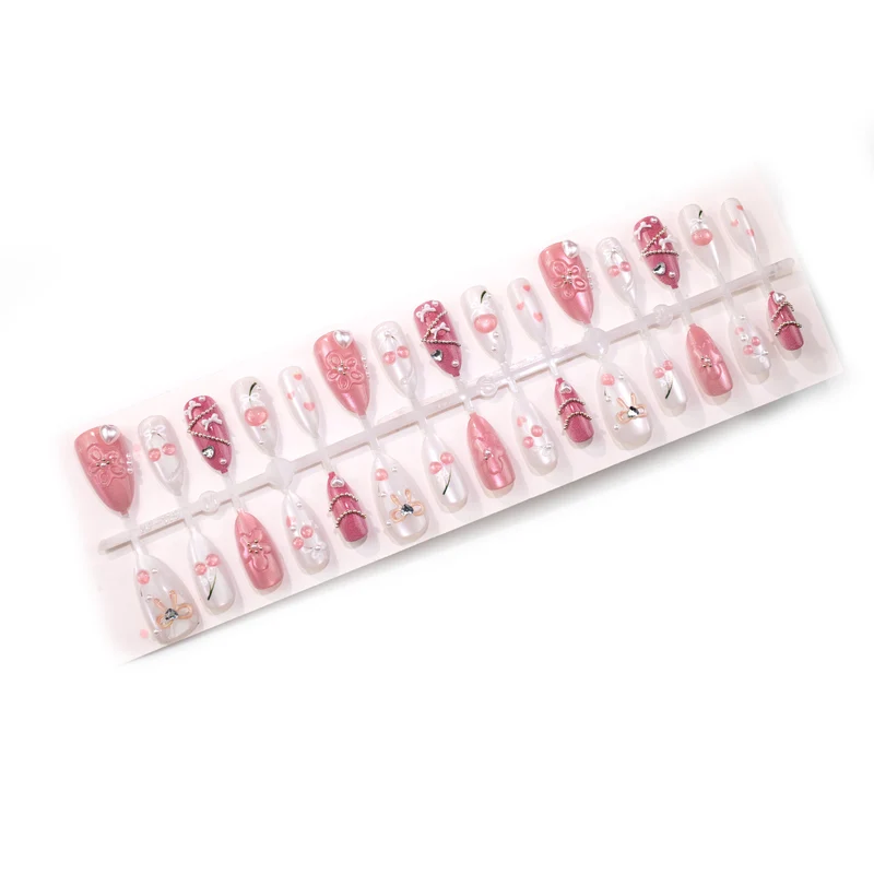 Dekorativer Kirschblüten Press-On Nagelkunst Set Karnz