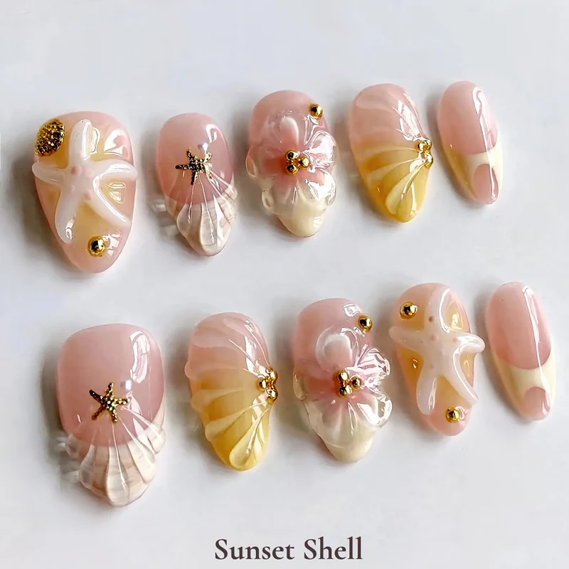 Kreatives Sunset Shell Press-On Nail Art Set Karnz