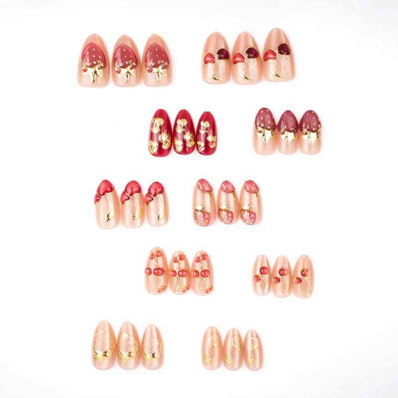Kirsch-Themen Künstlerisch Press-On Nail Set Karnz