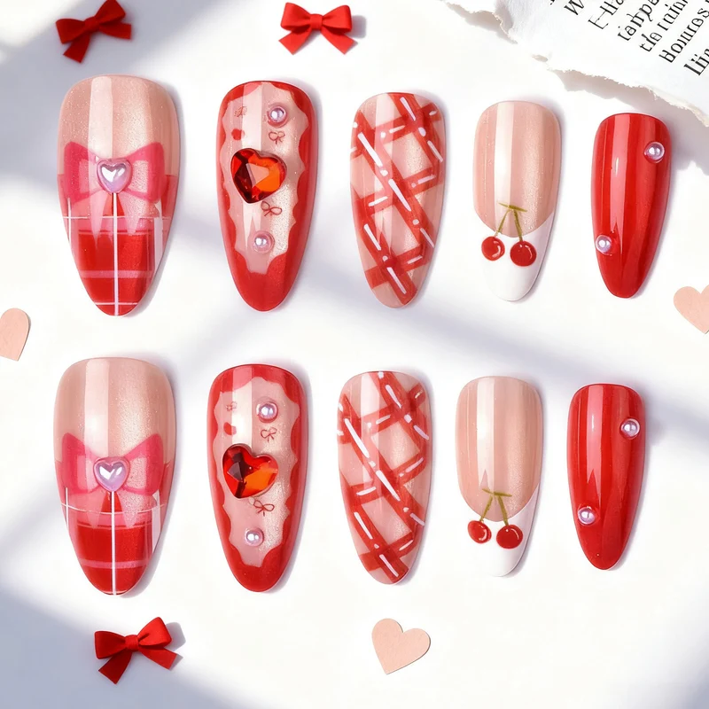 Kirsch-inspirierte dekorative Press-on-Nagelkunst Karnz