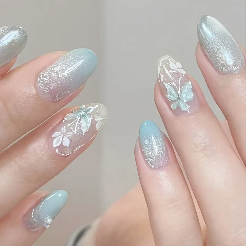 Butterfly Floral Press-On Nagelkunstset Karnz