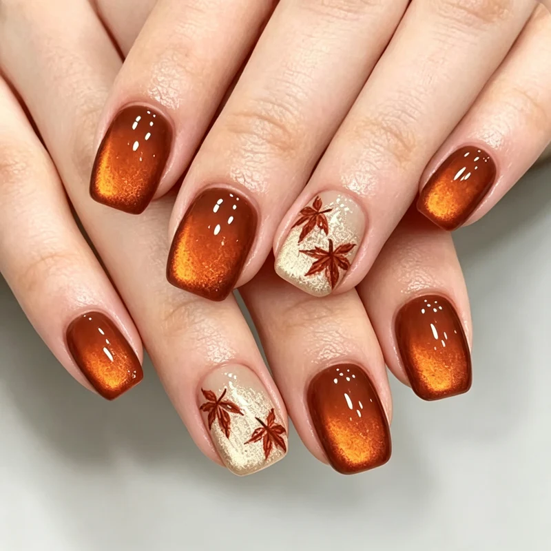 Herbst-Themen Press-On Nagelkunst Set mit Blattdesign Karnz