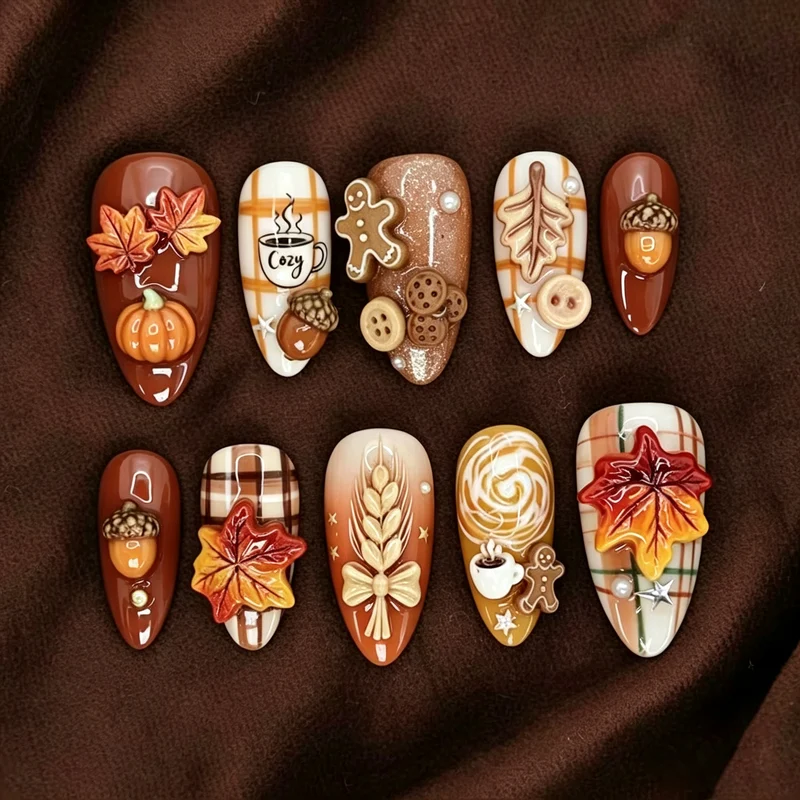 Herbstlich inspiriertes dekoratives Press-On Nagelkunst Set Karnz