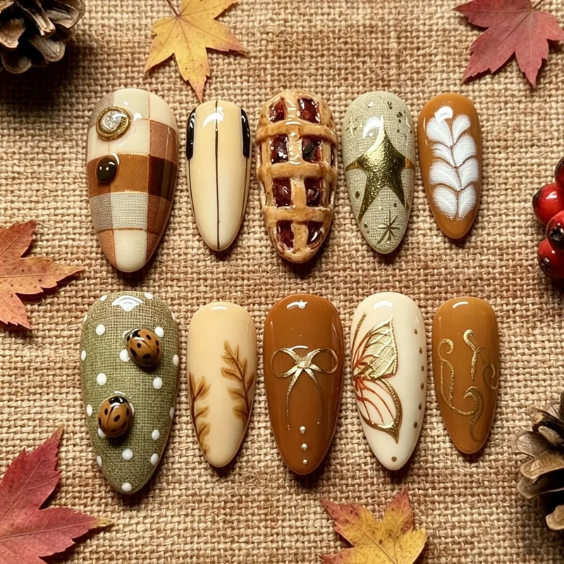 Herbst-inspirierte dekorative Press-On Nagelkunst Karnz
