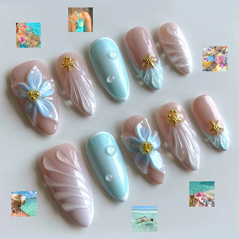 Künstlerisches tropisches Blumen Press-On Nagelkunst Set Karnz