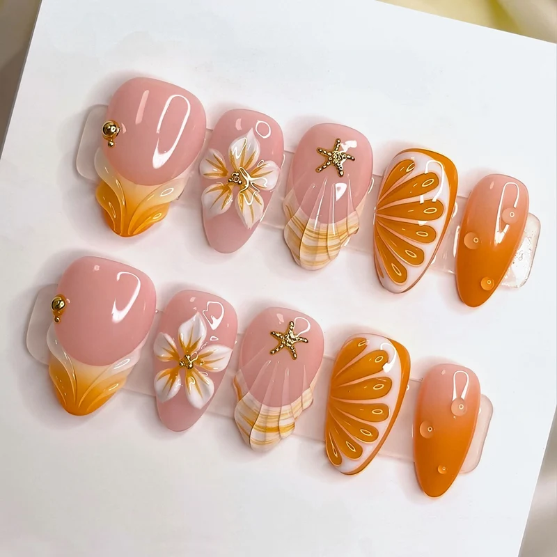 Künstlerisches vom Meer inspiriertes Press-On Nageldesign Set Karnz