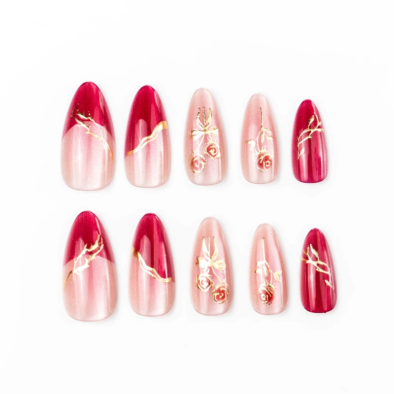Künstlerische von Rosen inspirierte Press-On Nagelkunst Karnz
