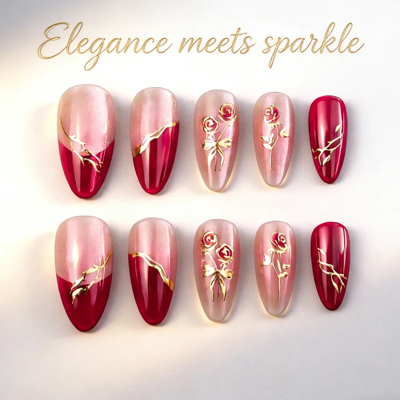 Künstlerische von Rosen inspirierte Press-On Nagelkunst Karnz