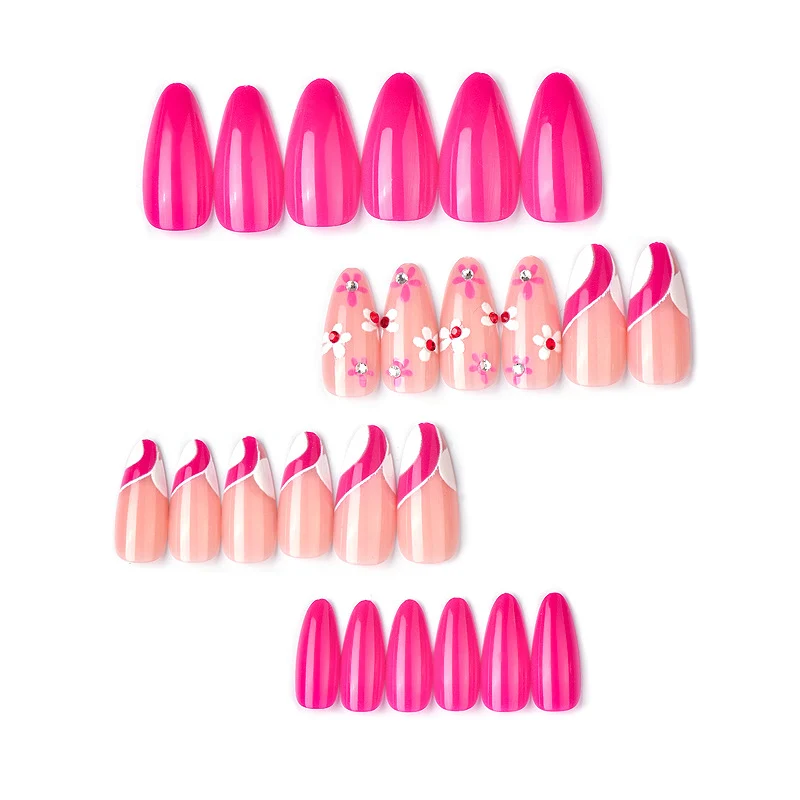 Künstlerisches Press-On Nagelkunst Set mit floralem und Ombre-Designs Karnz