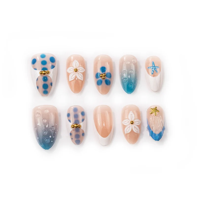 Künstlerisches Press-On Nagelkunst Set mit floralen und geometrischen Designs Karnz