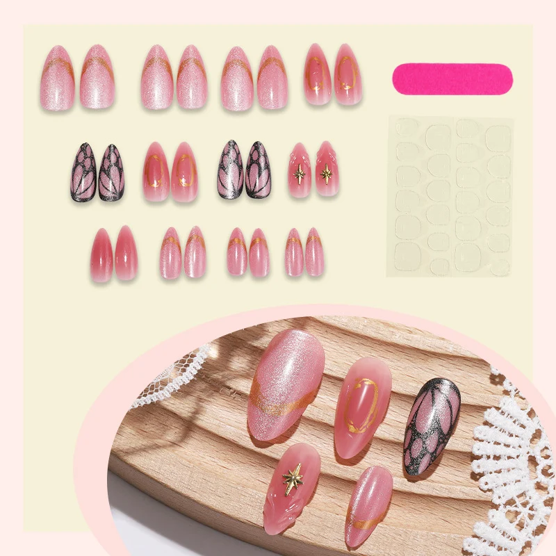 Künstlerisches Press-On Nagelkunstset mit eleganten Designs Karnz