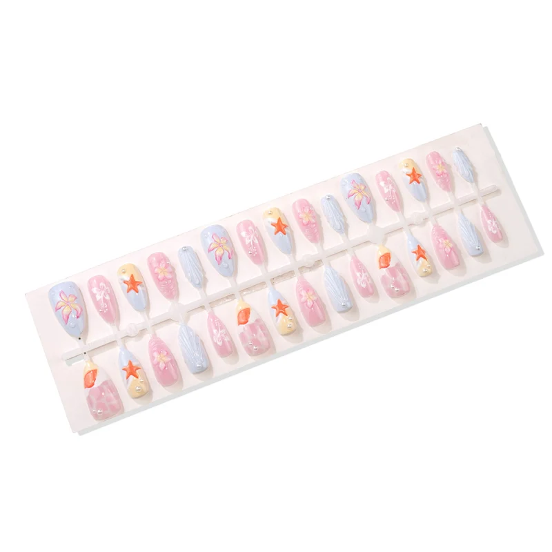 Künstlerisches, vom Ozean inspiriertes Press-On Nagelkunst Set Karnz