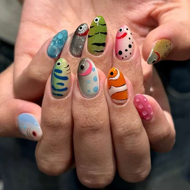 Künstlerische Marineleben Press-On Nagelkunst Karnz