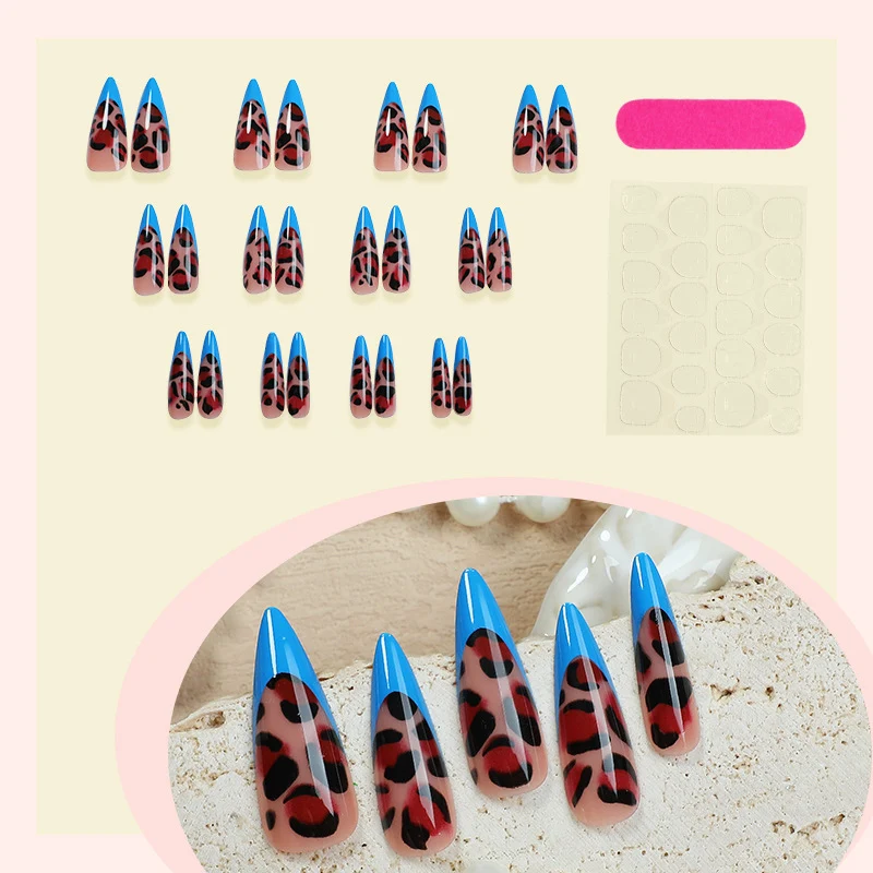 Künstlerisches Leopardenmuster Stiletto Press-On Nagelset Karnz