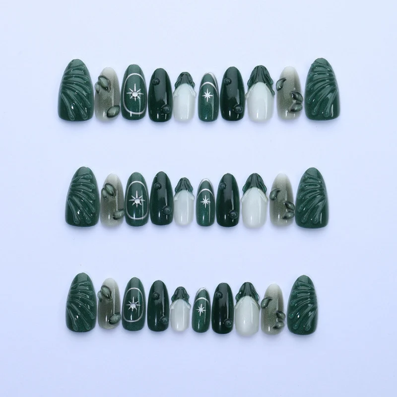 Künstlerisches Blatt-verziertes Press-On Nagelkunst-Set Karnz
