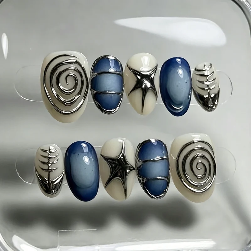 Künstlerisches Jeansmuster Press-On Nagelkunstset Karnz