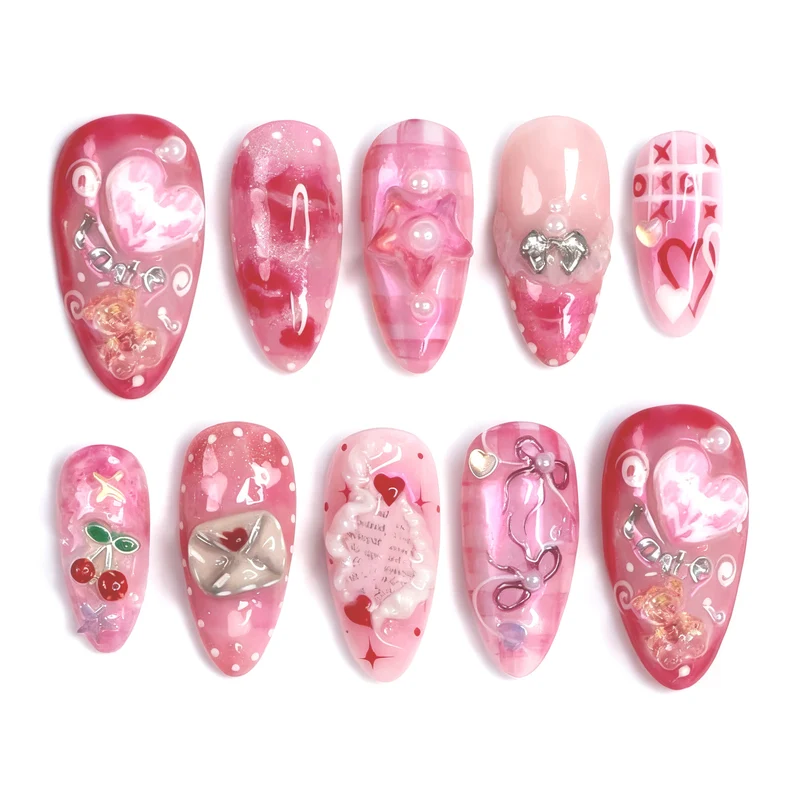 Künstlerisches Herz-Themen Press-On Nagelkunst Set Karnz