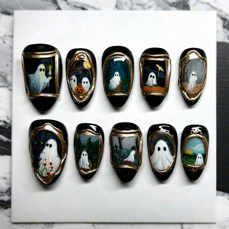 Künstlerisches Halloween-Themen Press-On Nagelkunst Set Karnz