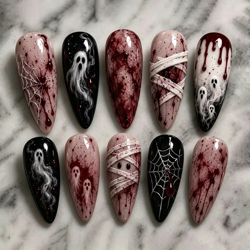 Künstlerische Halloween-Themen Press-On Nagelkunst Karnz 1790636345