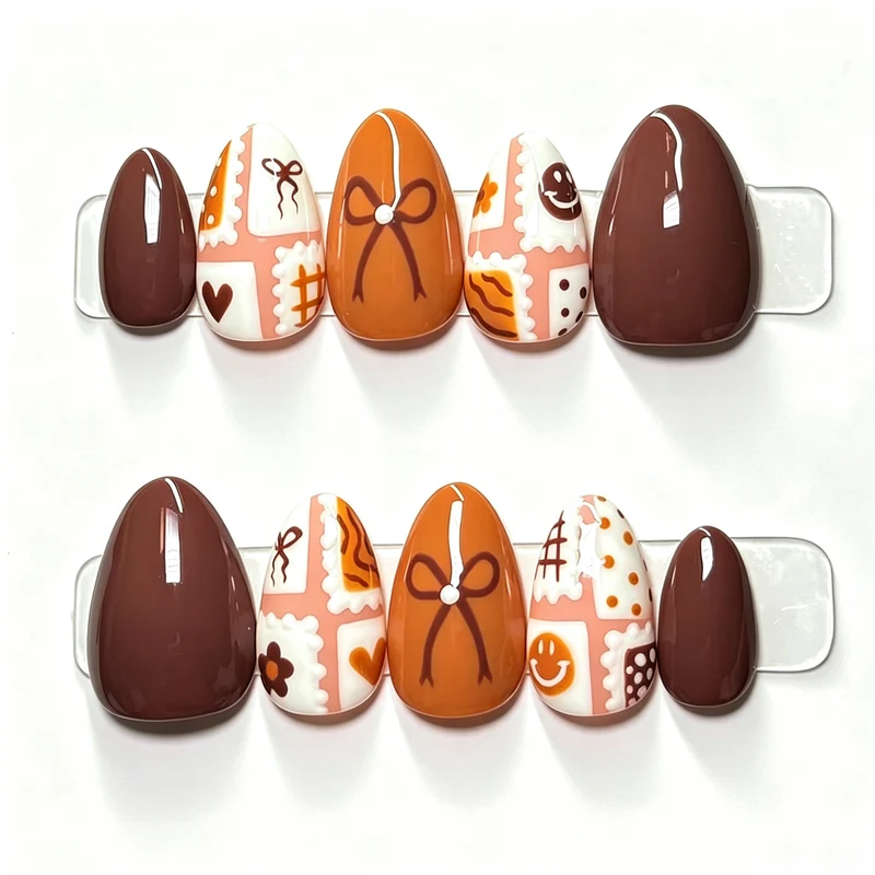 Künstlerisches Gourmet-Dessert-Themen-Press-On-Nagelkunst-Set Karnz