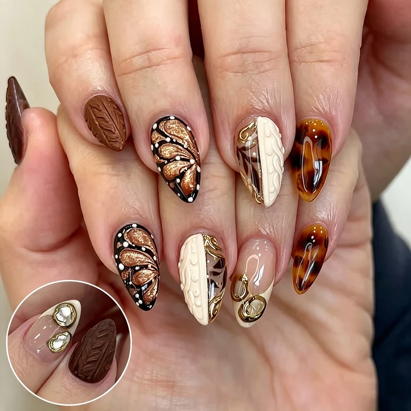 Künstlerisches Gourmet-Schokoladen-inspiriertes Press-On-Nagelkunst-Set Karnz