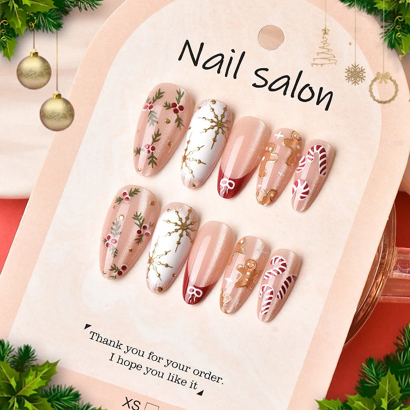 Künstlerisches Lebkuchen-Themen Press-On Nagelkunst Set Karnz