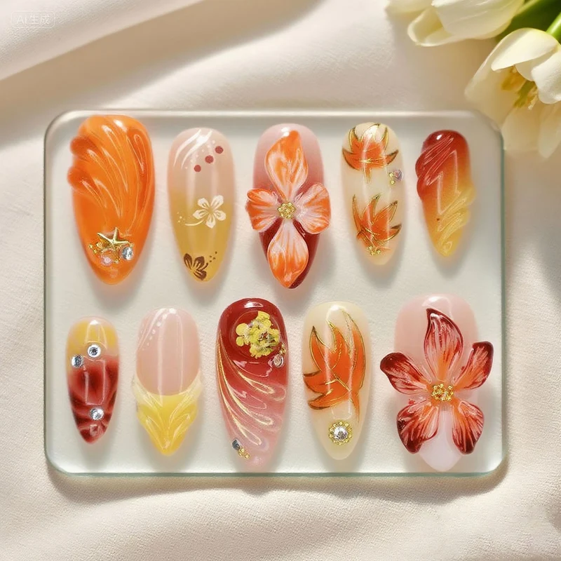 Künstlerisches Floral Press-On Nail Set Karnz 1790636735