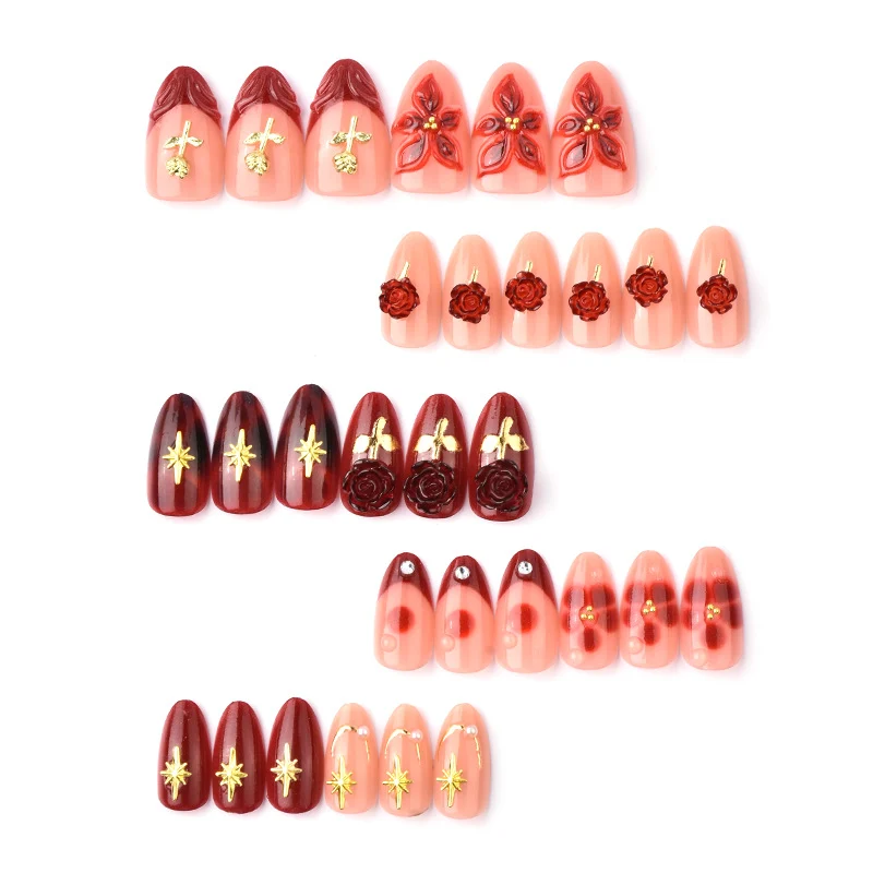 Künstlerisches Floral Press-On Nagelkunst Set Karnz