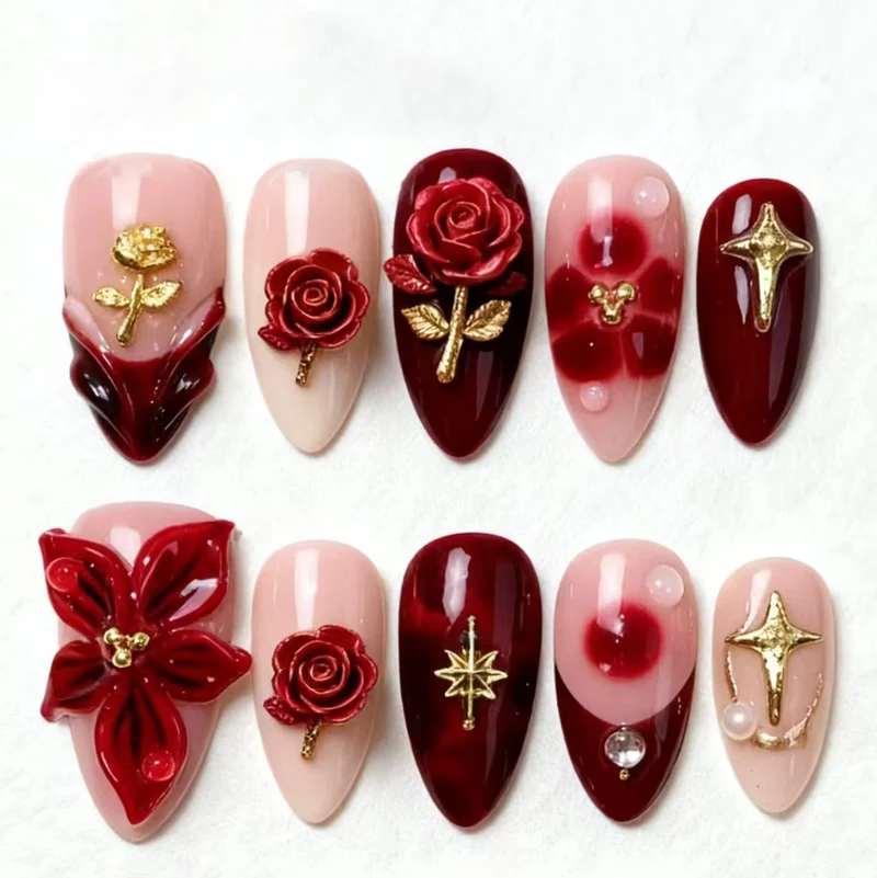 Künstlerisches Floral Press-On Nagelkunst Set Karnz