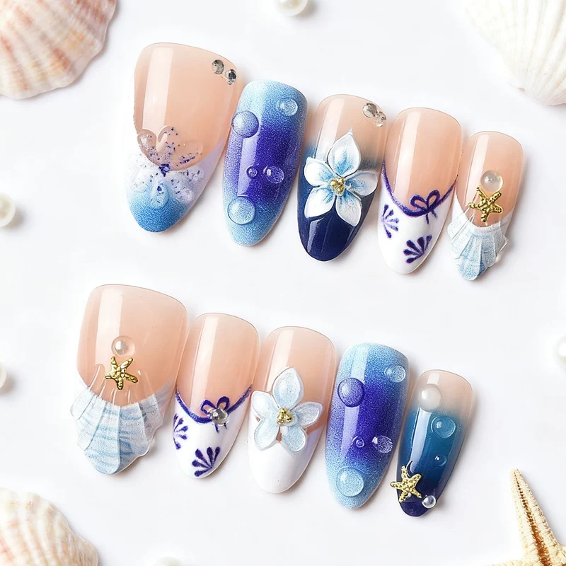 Künstlerisches florales Muster Press-On Nagelkunst Set Karnz