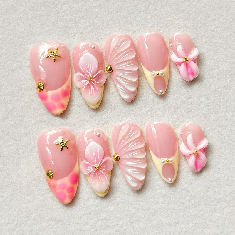 Künstlerische florale mit Juwelen verzierte Press-On Nagelkunst Karnz
