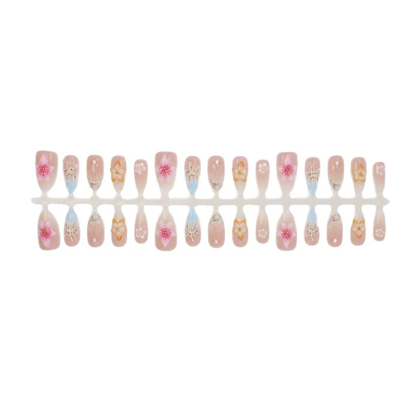 Künstlerisches floral-verziertes Press-On Nagelset Karnz