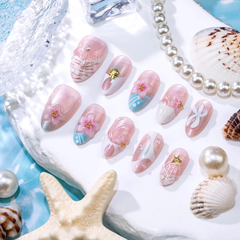 Künstlerisches Floral Verziertes Press-On Nail Art Set Karnz