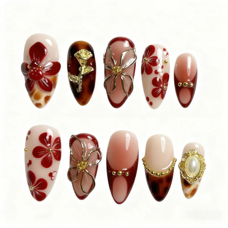 Künstlerische florale veredelte Press-On-Nagelkunst Karnz