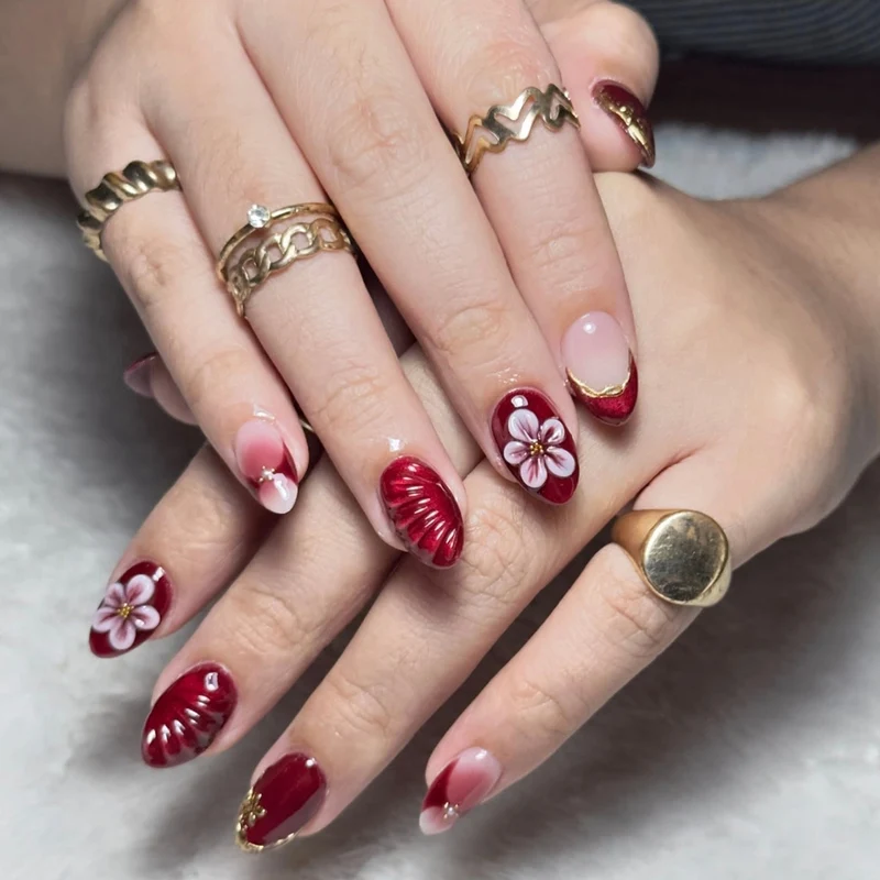 Künstlerische florale und Ombre Druck-Nagelkunst Karnz