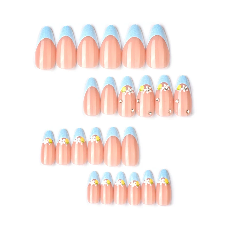 Künstlerische florale und mit Juwelen verzierte Press-On Nail Art Karnz