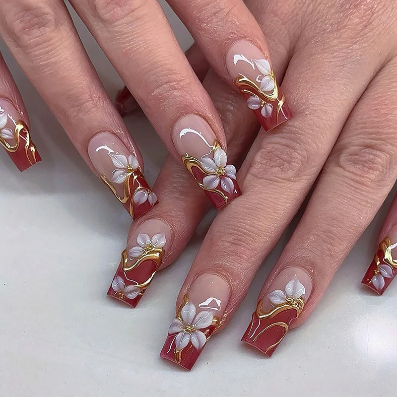 Artistic Floral 3D Press-On Nail Art Karnz