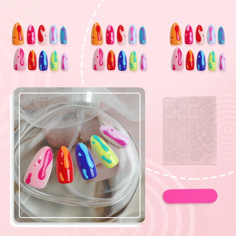 Künstlerisch Tropf-inspiriertes Press-On Nageldesign Karnz