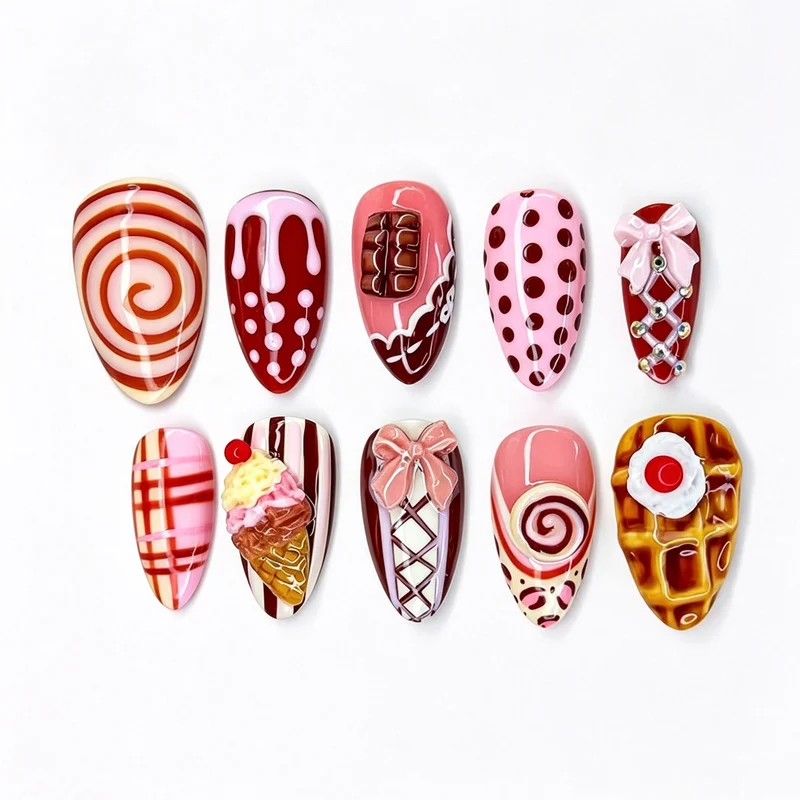 Künstlerisches von Desserts inspiriertes Press-On-Nagelset Karnz