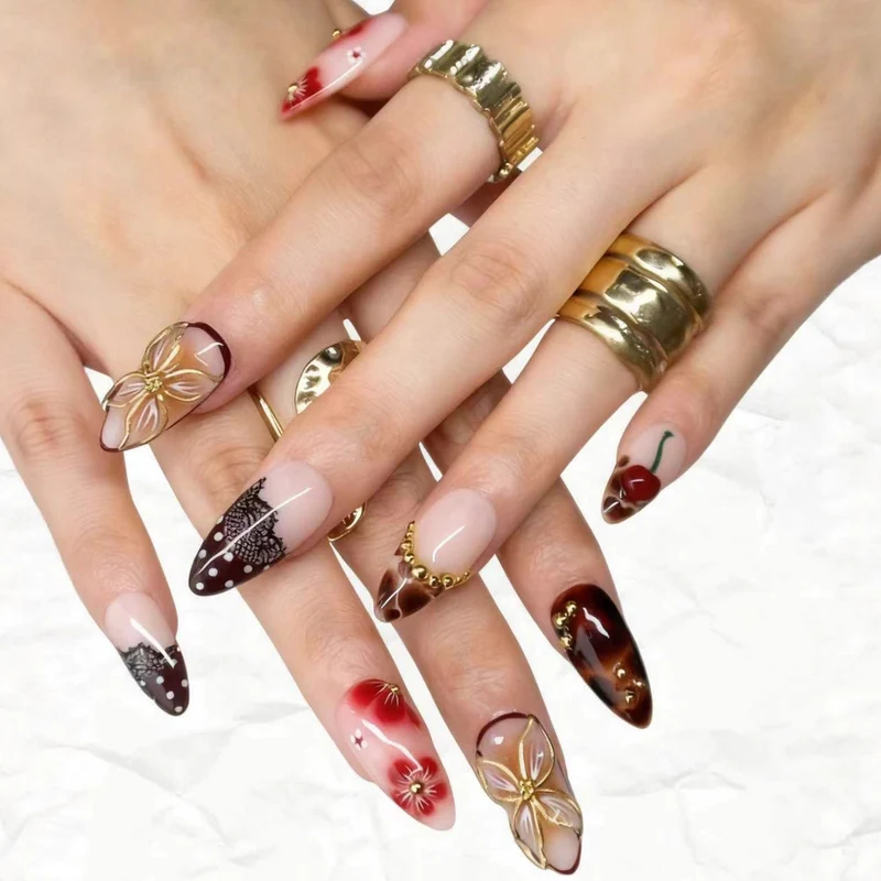 Künstlerische Kirschblüten Nail Art zum Aufkleben Karnz