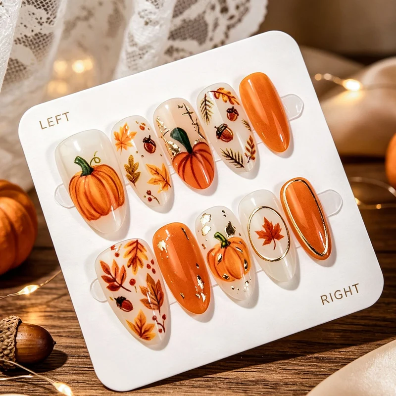 Künstlerisches herbstliches Press-On Nagelkunst Set Karnz