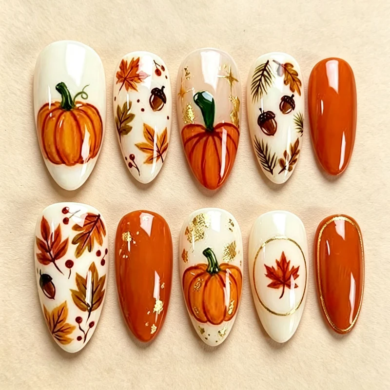 Künstlerisches herbstliches Press-On Nagelkunst Set Karnz